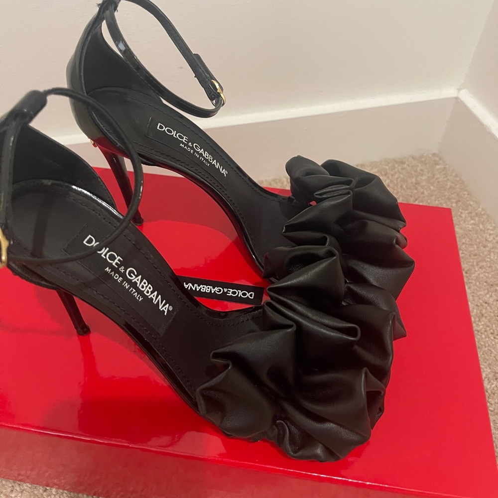 Dolce & Gabbana black ruffle high heel sandal